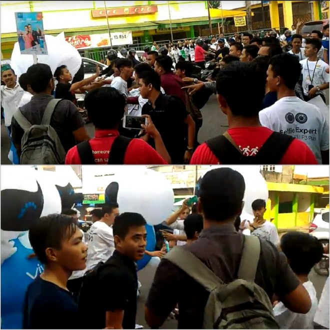 Suasana aksi bentrok sales promotion Oppo dan Vivo di Sipin Kota Jambi