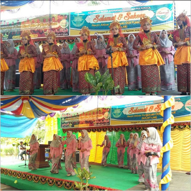 Rangkaian gelaran reuni akbar alumni DDI Pulau Kecil dengan tarian selamat datang dan musik rebana kreasi 