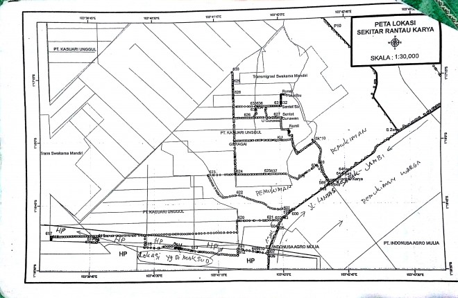 Peta kawasan PT. Kaswari Unggul Desa Rantau Karya