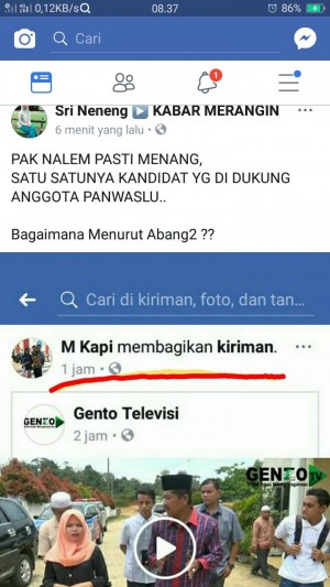 Komisioner Panwaslu Posting Berita Salah Satu Kandidat