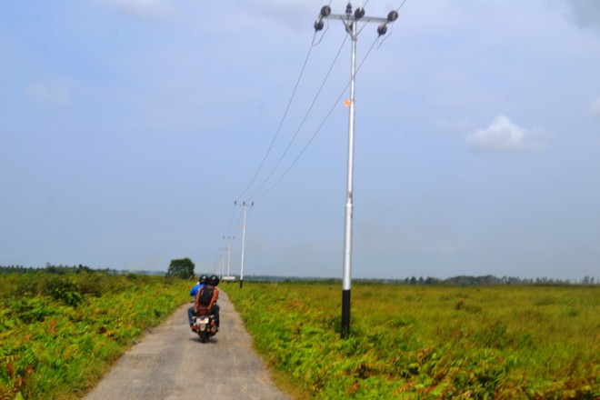 LISTRIK-Jaringan listrik yang dibangun Pemkab Tanjabtim di Kecamatan Sadu, beberapa waktu lalu