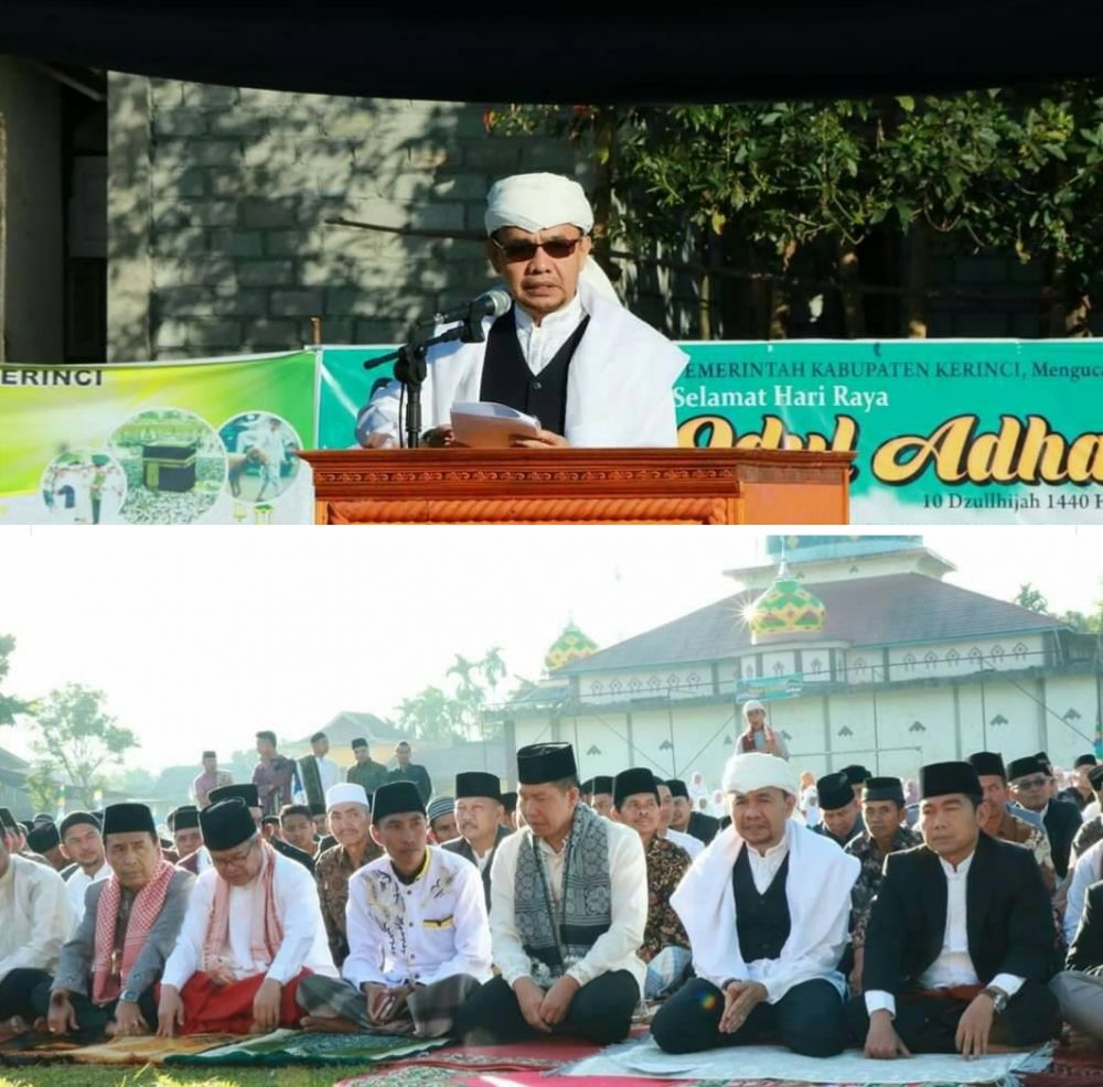 Bupati Adirozal Shalat Idul Adha Bersama Warga dilapangan bola kaki desa Siulak Kecil Hilir kecamatan siulak