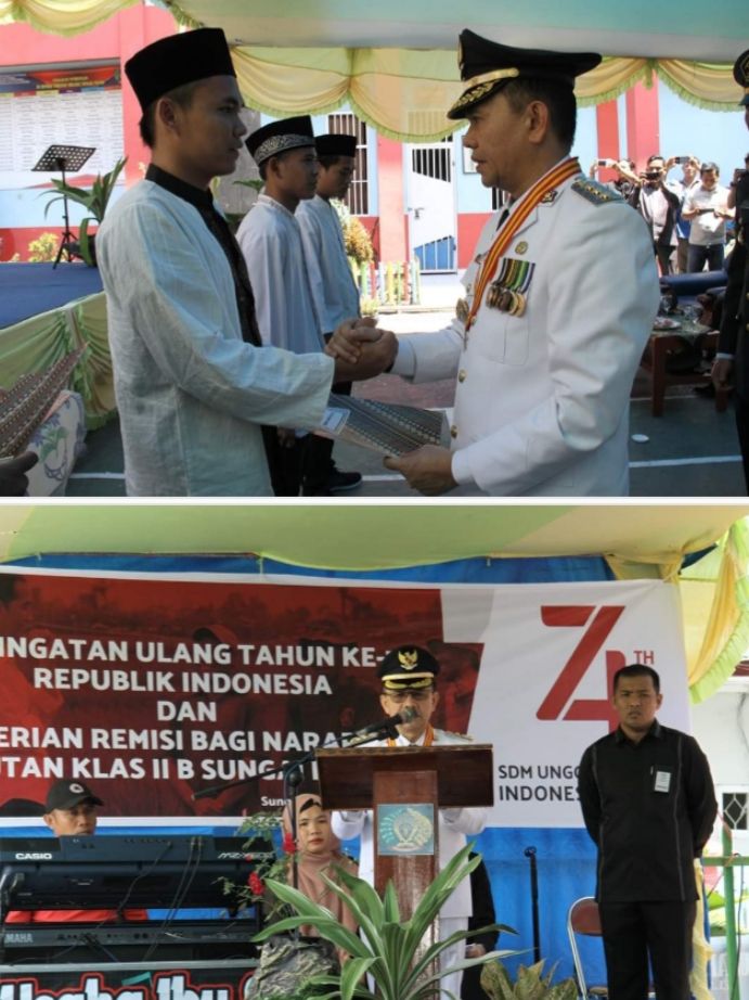 Bupati Adirozal Bacakan Pidato Menkumham RI dan Serahkan SK Remisi ke Warga Binaan Rutan Sungaipenuh


