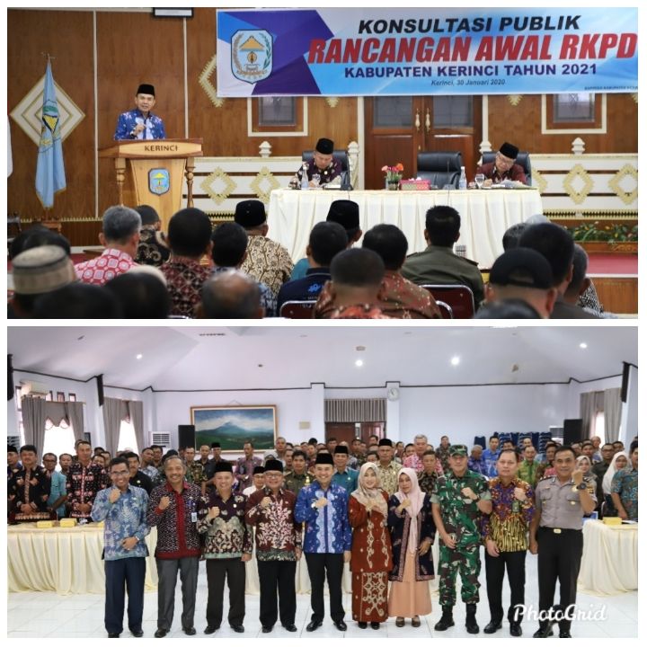 Bupati Kerinci H. Adirozal saat membuka acara Konsultasi Publik Rancangan Awal RKPD kabupaten Kerinci Tahun 2021