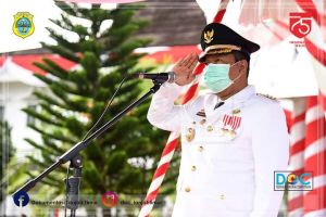 Pengibaran Bendera HUT RI ke 75 di Tanjabtim Patuhi Protokol Kesehatan