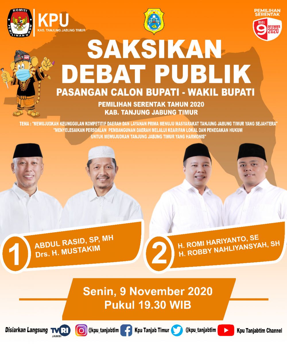 KPU Tanjabtim akan menggelar Debat Publik Pasangan Cabup-Cawabup pada 9 Novmber 2020