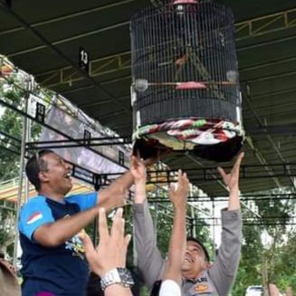 Bupati Romi Bersama Kapolres Tanjabtim Gantungkan Sarang Burung Kicau Tanda Perlombaan Dimulai 