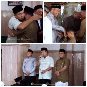 Bupati, Wabup dan Sekda Tanjabtim Sholat ied di Masjid Agung Nur Addarojad 