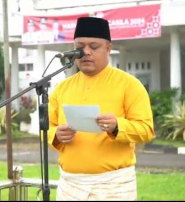 Wabup Robby Nahliansyah saat membacakan Pidato BPIP RI 