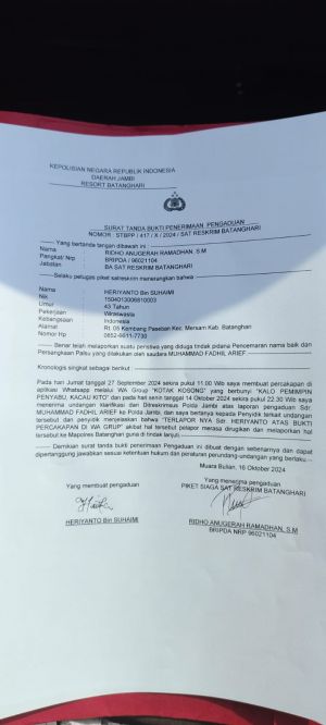 Warga Batanghari Lapor Balik Fadil Arief ke Polisi